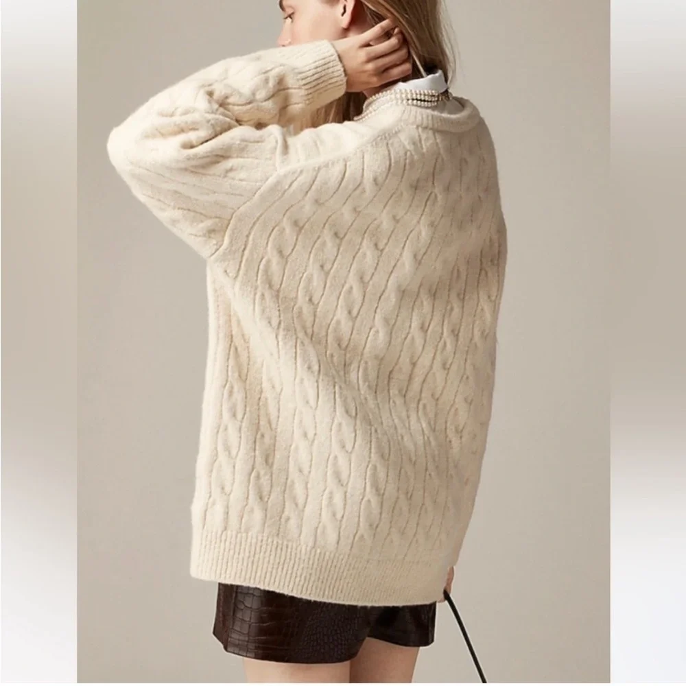 NEW J.Crew Relaxed cable-knit cardigan sweater Size M-L Navy Blue